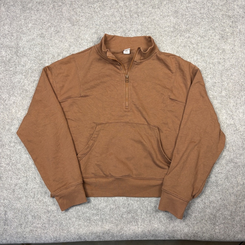 Old Navy Womens XS Brown Quarter Zip Pullover Sweatshirt Kangaroo Pocket Mock